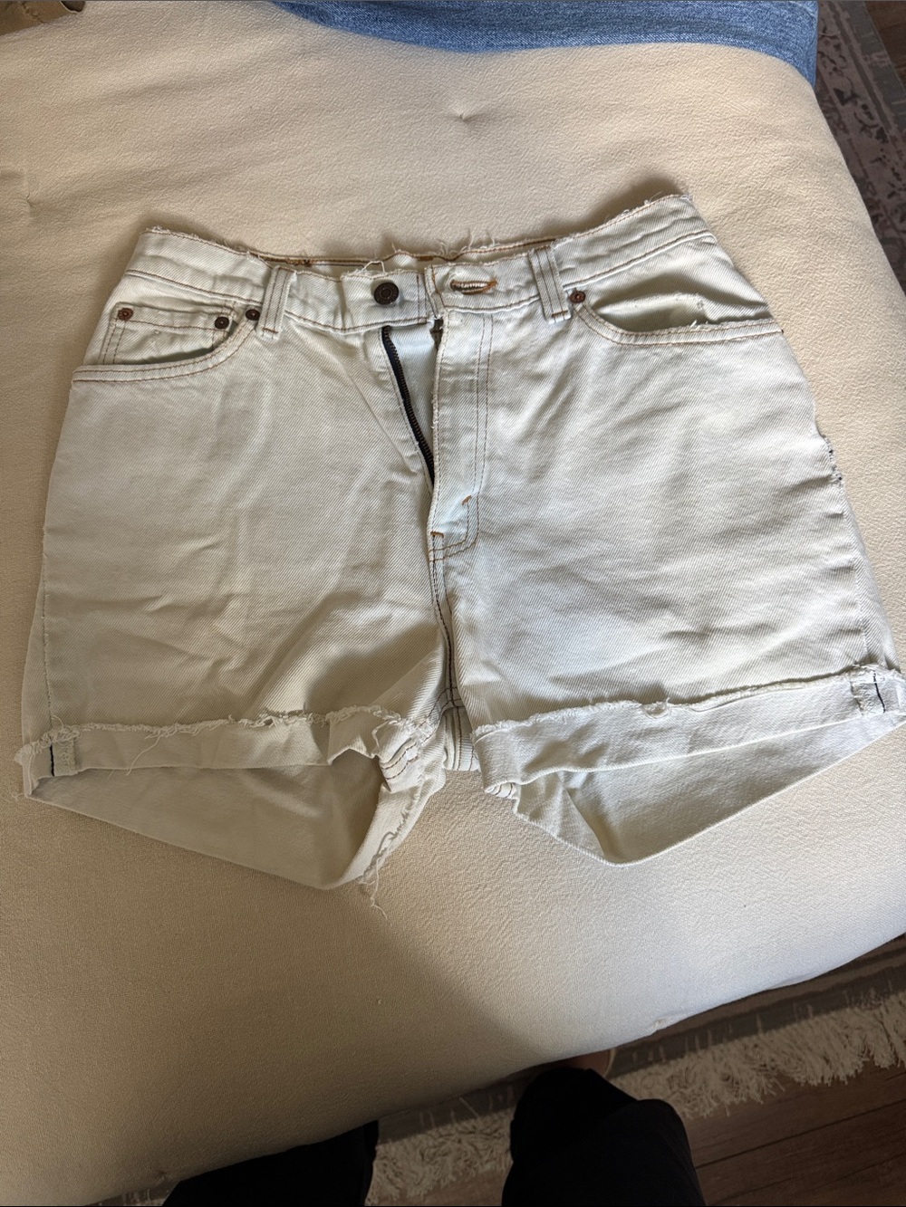 Levi's Cream Denim Frayed Hem High-Rise Shorts